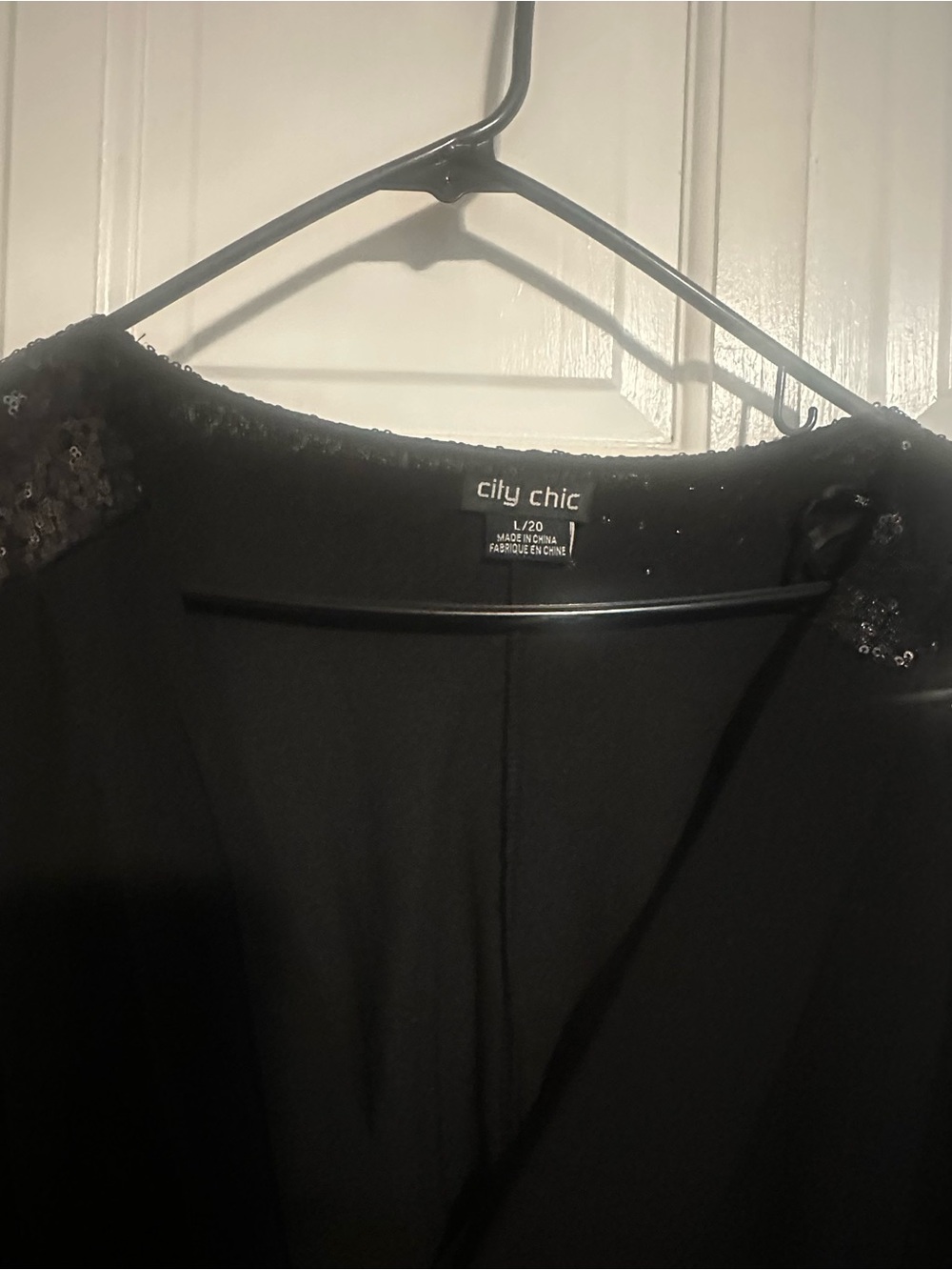City Chic Black Long-Sleeve V-Neck Dress with Sequin Shoulder Accents